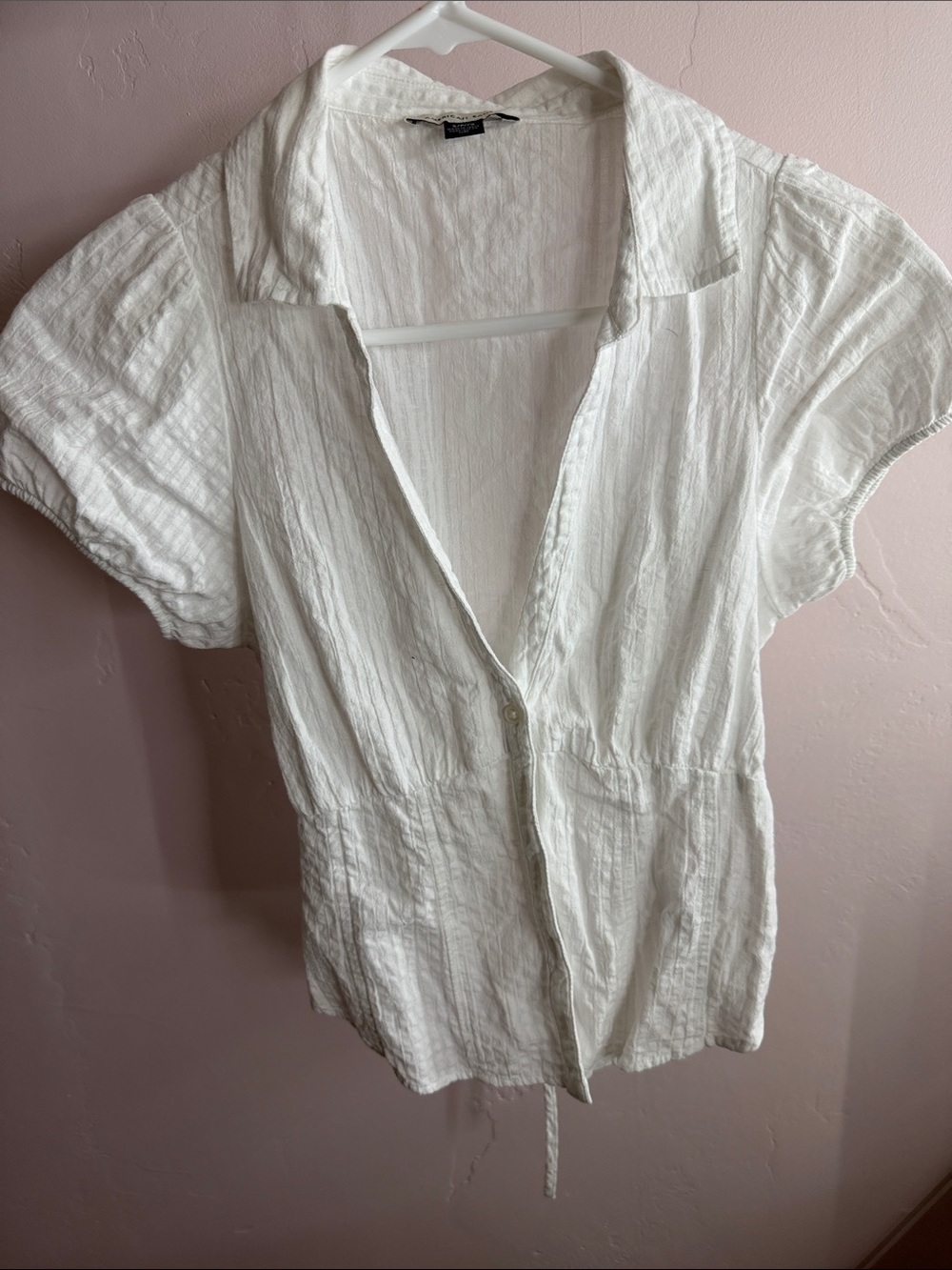 American Eagle Outfitters White Short-Sleeve Button Down Top